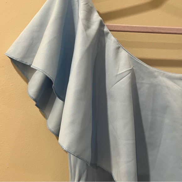 Ice Blue High Low Dress with Flutter Sleeve and Neckline - Picture 5 of 10